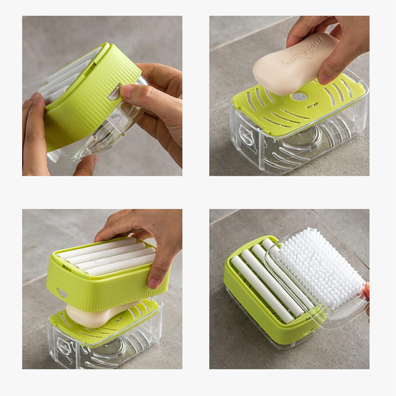 🔥Multifunctional Soap Foaming Box, Hand-Free Storage Soap Holder, Drainage Soap Dish with Rolling Brush, Laundry Brush Included