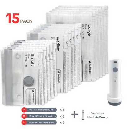 Travel Vacuum Compression Storage Bags with USB Rechargeable Electric Pump Ultra Compact Lightweight Space Savers for Clothing & Travel Essentials Zipper Pouches Outdoor Packing System Hand Organizer Holiday Variety Pack