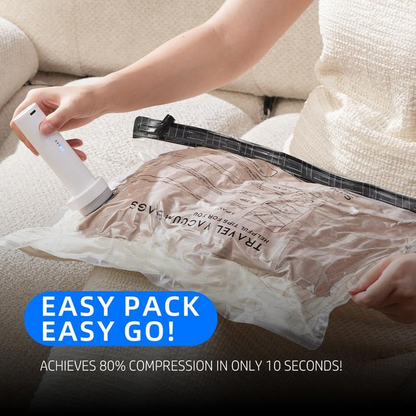 Travel Vacuum Compression Storage Bags with USB Rechargeable Electric Pump Ultra Compact Lightweight Space Savers for Clothing & Travel Essentials Zipper Pouches Outdoor Packing System Hand Organizer Holiday Variety Pack