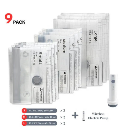 Travel Vacuum Compression Storage Bags with USB Rechargeable Electric Pump Ultra Compact Lightweight Space Savers for Clothing & Travel Essentials Zipper Pouches Outdoor Packing System Hand Organizer Holiday Variety Pack