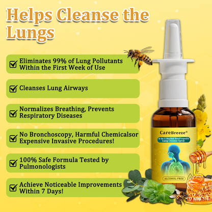 ⚡🐝✅UK Official Store:CareBreeze® 6-in-1 Herbal BeePropolis Lung Cleanse Spray（👨‍⚕️Directly acts on COPD, asthma, chronic bronchitis (CB), respiratory infections, lung cancer, sinusitis, and other conditions）