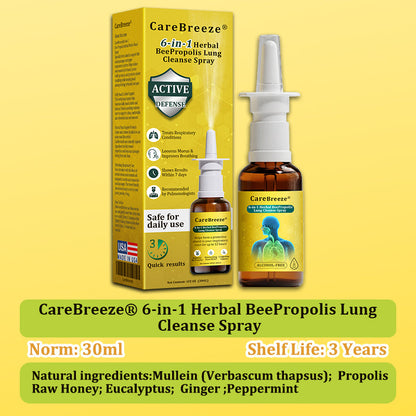 ⚡🐝✅UK Official Store:CareBreeze® 6-in-1 Herbal BeePropolis Lung Cleanse Spray（👨‍⚕️Directly acts on COPD, asthma, chronic bronchitis (CB), respiratory infections, lung cancer, sinusitis, and other conditions）