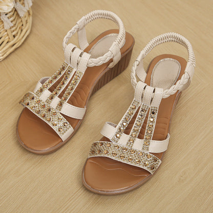 ✨ Sparkly Rhinestone Wedge Sandals 👡 Arch Support | Easy Slip-On | All-Day Comfort 😎