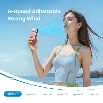Mini Handheld Fan with LED Display – 6-Speed Turbo Pocket Fan for Women. USB Rechargeable, High-Speed Cooling for Travel & Makeup. Perfect Gift. Portable Refrigeration