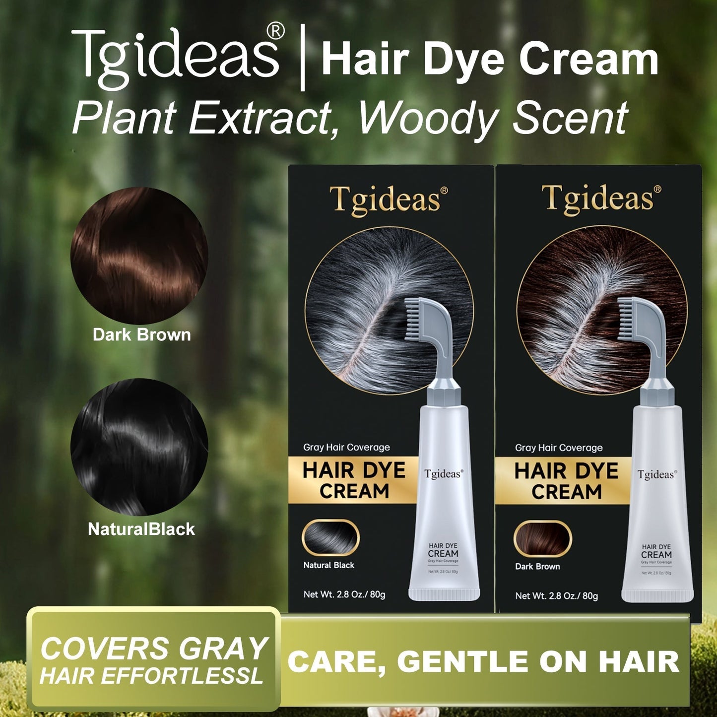 Tgideas Comb - In Hair DyeCream for Gray Coverage -Natural Black & Dark Brown