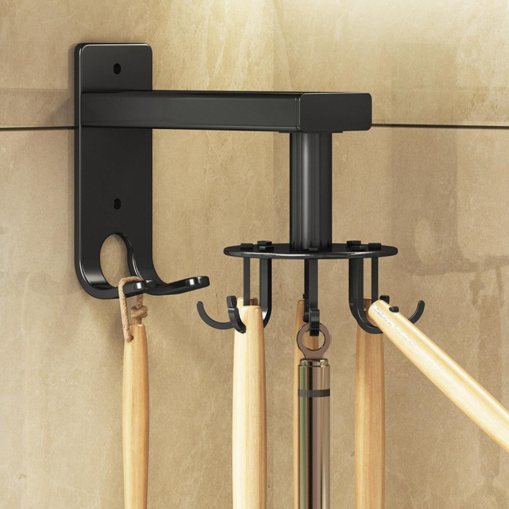 🔥2 Pieces 360 Rotating Folding Hook Multi-purpose Hanging Utensil Holder Hook 180 Degrees Vertical Flip Self-Adhesive Hook Utensil Rack with 6 Hooks for Kitchen Bathroom Cabinet Towel (Black, White)