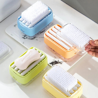 🔥Multifunctional Soap Foaming Box, Hand-Free Storage Soap Holder, Drainage Soap Dish with Rolling Brush, Laundry Brush Included