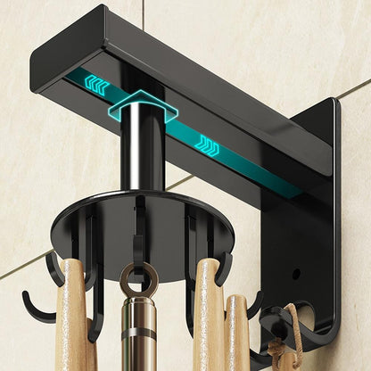 🔥2 Pieces 360 Rotating Folding Hook Multi-purpose Hanging Utensil Holder Hook 180 Degrees Vertical Flip Self-Adhesive Hook Utensil Rack with 6 Hooks for Kitchen Bathroom Cabinet Towel (Black, White)