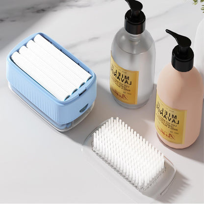 🔥Multifunctional Soap Foaming Box, Hand-Free Storage Soap Holder, Drainage Soap Dish with Rolling Brush, Laundry Brush Included